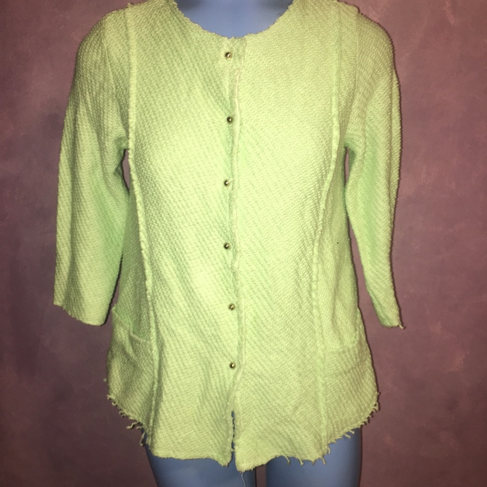 Zara green waffle print 3/4 shirt